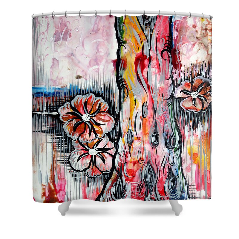 Tree Shower Curtain featuring the painting Deeply Rooted V by Shadia Derbyshire