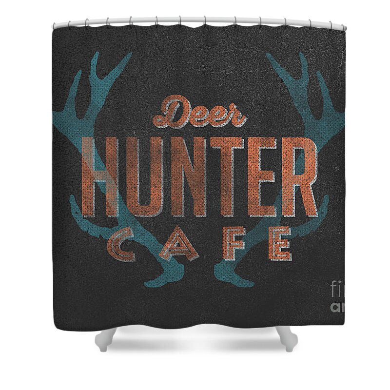 Deer Shower Curtain featuring the digital art Deer Hunter Cafe by Edward Fielding