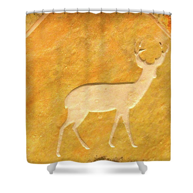 Deer Shower Curtain featuring the photograph Deer in Stone by Laddie Halupa