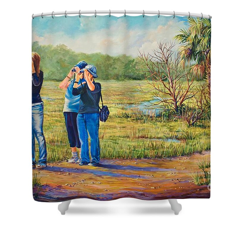 Outdoors Shower Curtain featuring the painting Deer Watching by AnnaJo Vahle