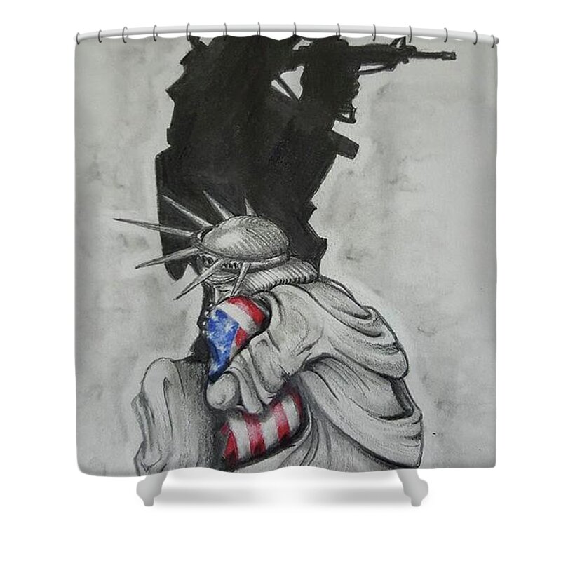 Liberty Shower Curtain featuring the drawing Defending Liberty by Howard King