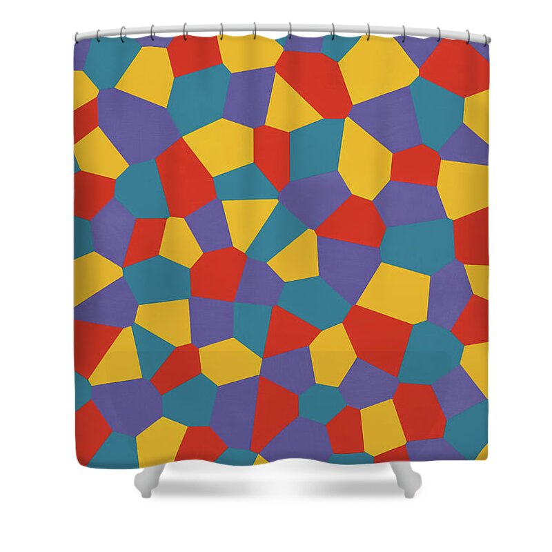 Abstract Shower Curtain featuring the painting Delaunay Triptych Panel 1 by Janet Hansen