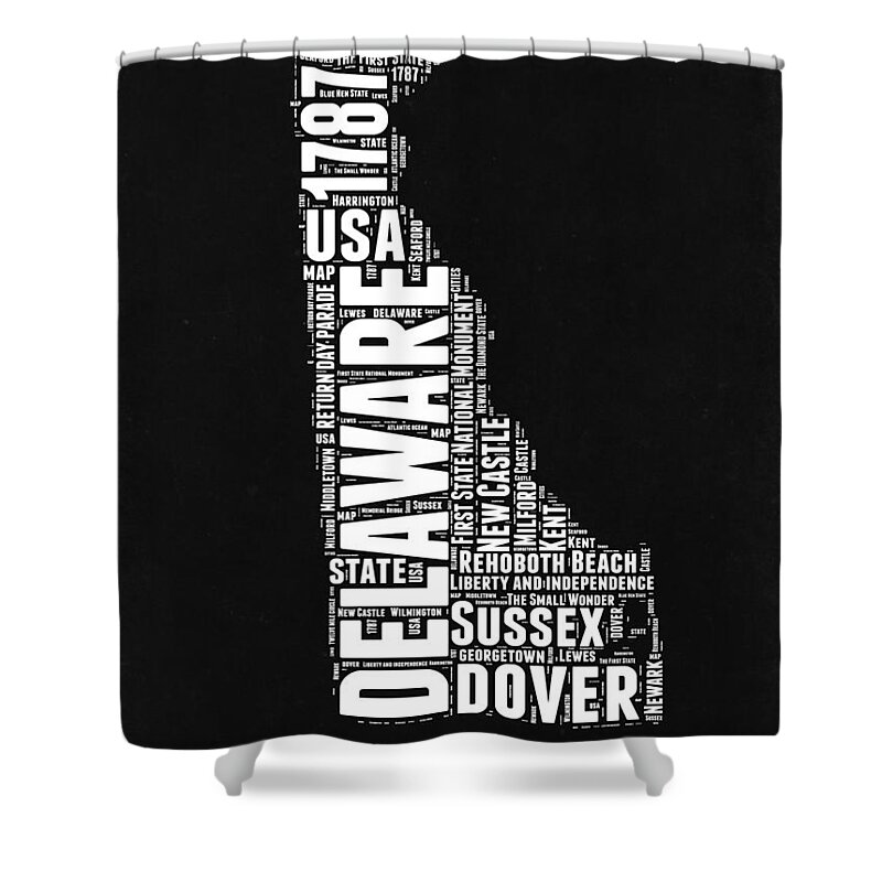 Delaware Shower Curtain featuring the digital art Delaware Black and White Map by Naxart Studio