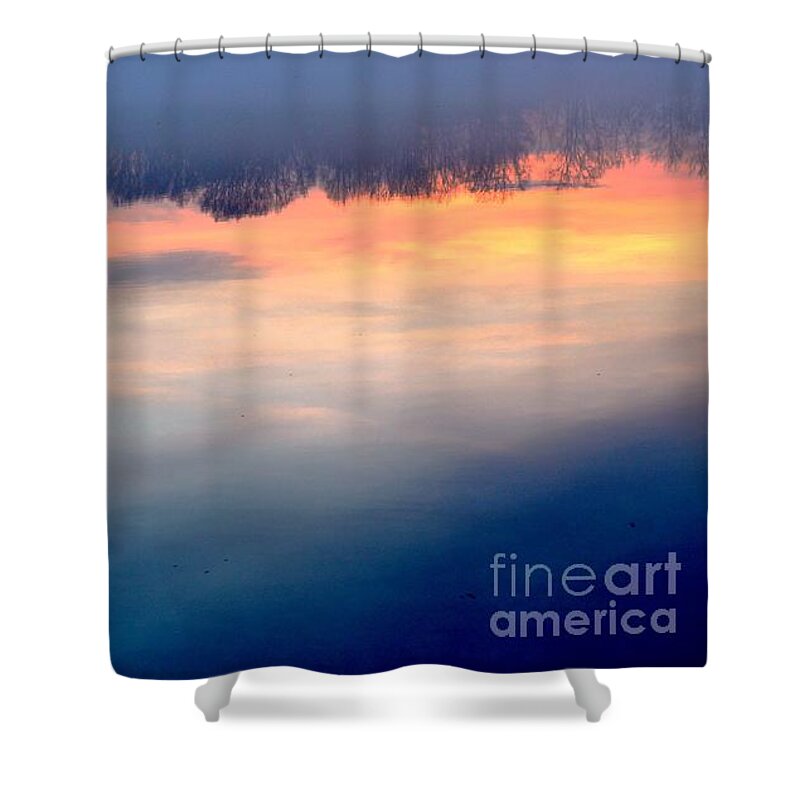 Delaware Shower Curtain featuring the photograph Delaware River Abstract Reflections Foggy Sunrise Nature Art by Robyn King