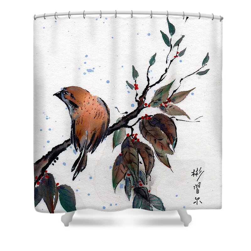 Chinese Brush Painting Shower Curtain featuring the painting Deliberation by Bill Searle