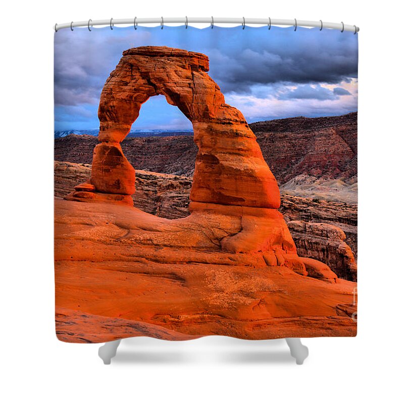 Delicate Arch Shower Curtain featuring the photograph Delicate Sunset Arch by Adam Jewell