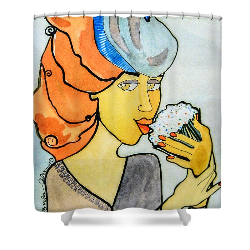 Cupcake Shower Curtain featuring the painting Delicious by Marilyn Brooks