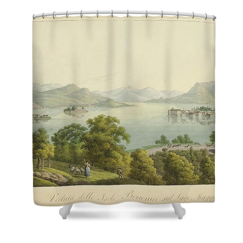 Lago Maggiore  Anonymous Shower Curtain featuring the painting delle Isole Borromee sul Lago by MotionAge Designs