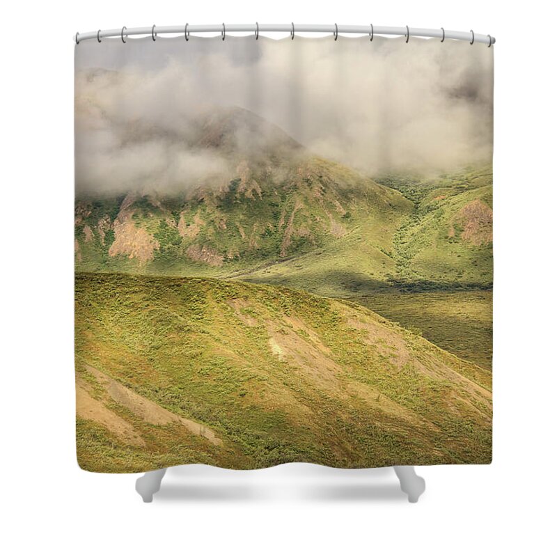 Alaska Shower Curtain featuring the photograph Denali National Park Mountain Under Clouds by Joni Eskridge