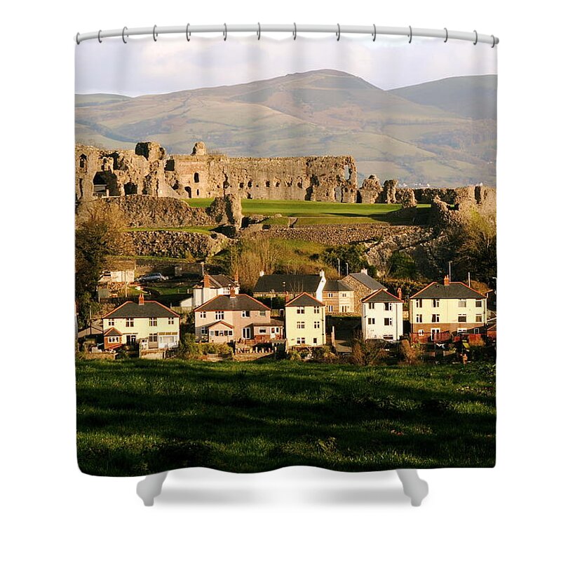 Wales Shower Curtain featuring the photograph Denbigh Castle by Harry Robertson