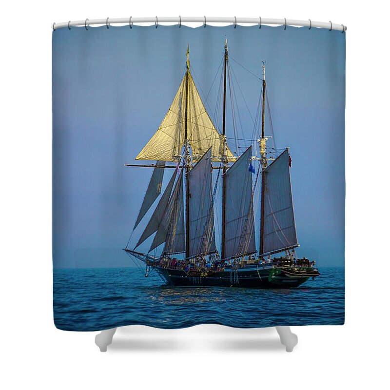 3 Masts Shower Curtain featuring the photograph Denis Sullivan - three masted schooner by Jack R Perry