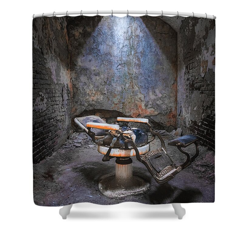 Eastern State Penitentiary Shower Curtain featuring the photograph Dental Chair ESP by Tom Singleton