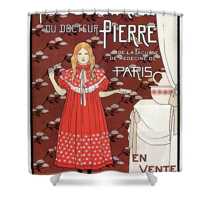 Vintage Shower Curtain featuring the drawing Dentifrice toothpaste ad 1896 by Heidi De Leeuw