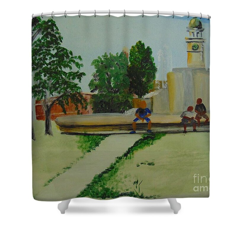Park Shower Curtain featuring the painting Denver City Park by Saundra Johnson