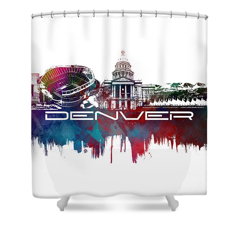 Denver Shower Curtain featuring the digital art Denver skyline city blue by Justyna Jaszke JBJart