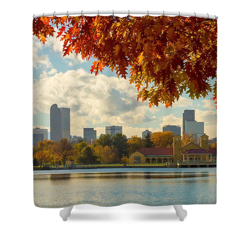 Denver Shower Curtain featuring the photograph Denver Skyline Fall Foliage View by James BO Insogna