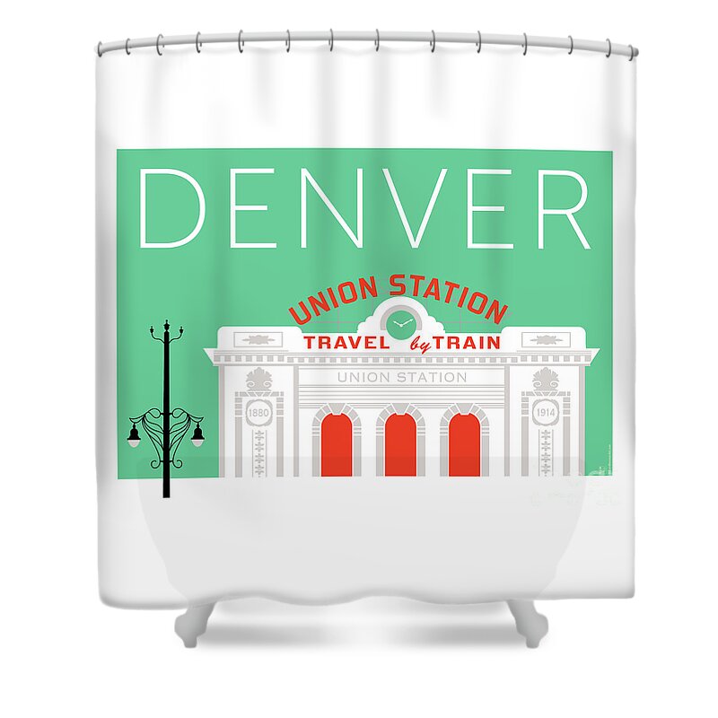 Denver Shower Curtain featuring the digital art DENVER Union Station/Aqua by Sam Brennan