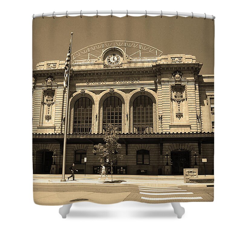 America Shower Curtain featuring the photograph Denver - Union Station Sepia 5 by Frank Romeo