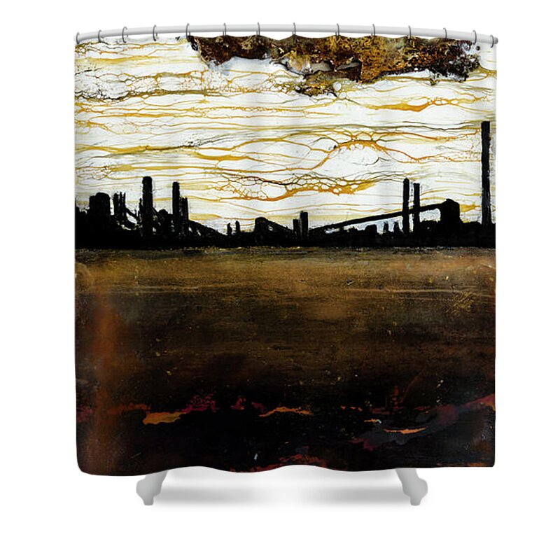 Industry Shower Curtain featuring the painting Depths of Steel by Anita Thomas