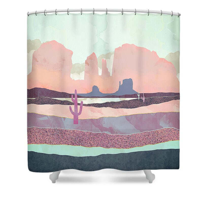 Desert Shower Curtain featuring the digital art Desert Dusk Light by Spacefrog Designs