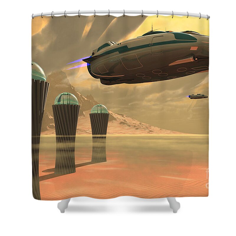 Space Art Shower Curtain featuring the painting Desert Planet by Corey Ford