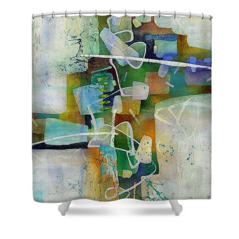 Abstract Shower Curtain featuring the painting Desert Pueblo by Hailey E Herrera