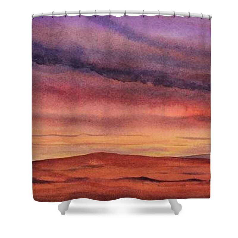 Desert Shower Curtain featuring the painting Desert Sunset by Ruth Kamenev