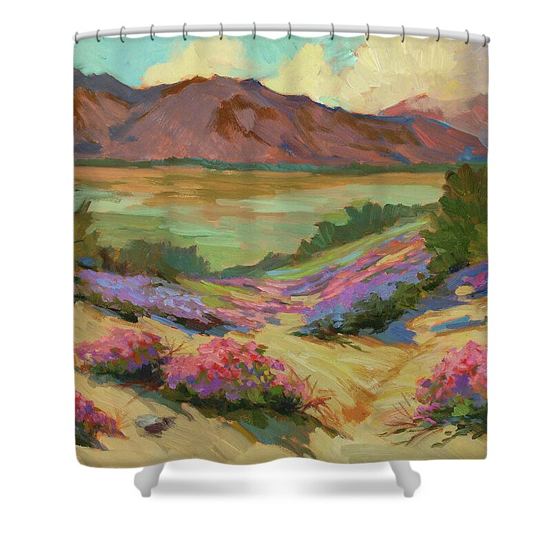 Desert Verbena At Borrego Springs Shower Curtain featuring the painting Desert Verbena at Borrego Springs by Diane McClary