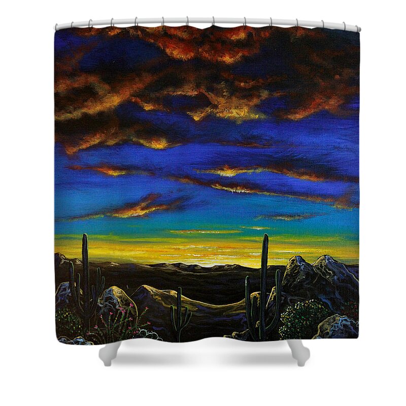 Desert View Shower Curtain featuring the painting Desert View by Lance Headlee