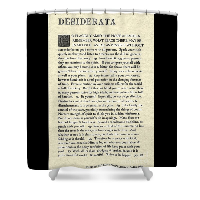 Desiderata Shower Curtain featuring the drawing Desiderata Poem on Parchment by Desiderata Gallery