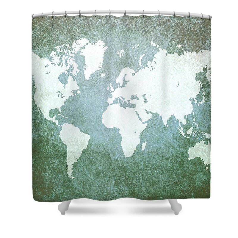 World Shower Curtain featuring the mixed media Design 55 by Lucie Dumas
