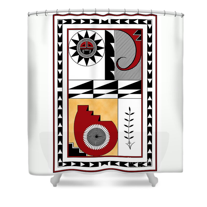 Southwest Shower Curtain featuring the digital art Southwest Collection - Design Five in Red by Tim Hightower