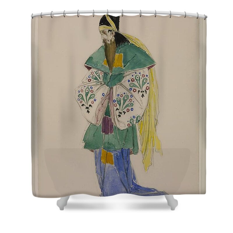 Charles Ricketts Costume Design For Tubal In �the Merchant Of Venice� 1918 Shower Curtain featuring the painting Design for Tubal by MotionAge Designs