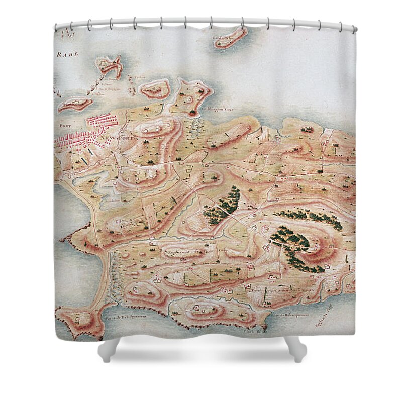 Maps Shower Curtain featuring the drawing Detail of a Map of Rhode Island during French occupation by French School