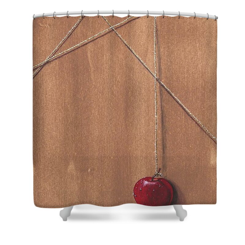 Apple Shower Curtain featuring the painting Detail of Balanced Temptation. by Roger Calle