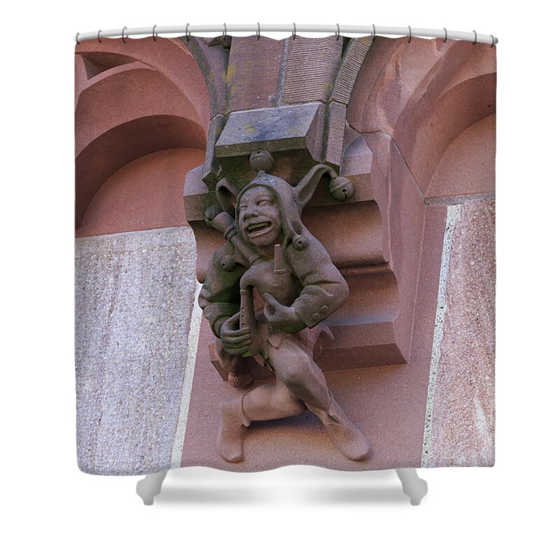 Stone Shower Curtain featuring the photograph Detail of stone carving on the Spalentor in Basel Switz by Louise Heusinkveld