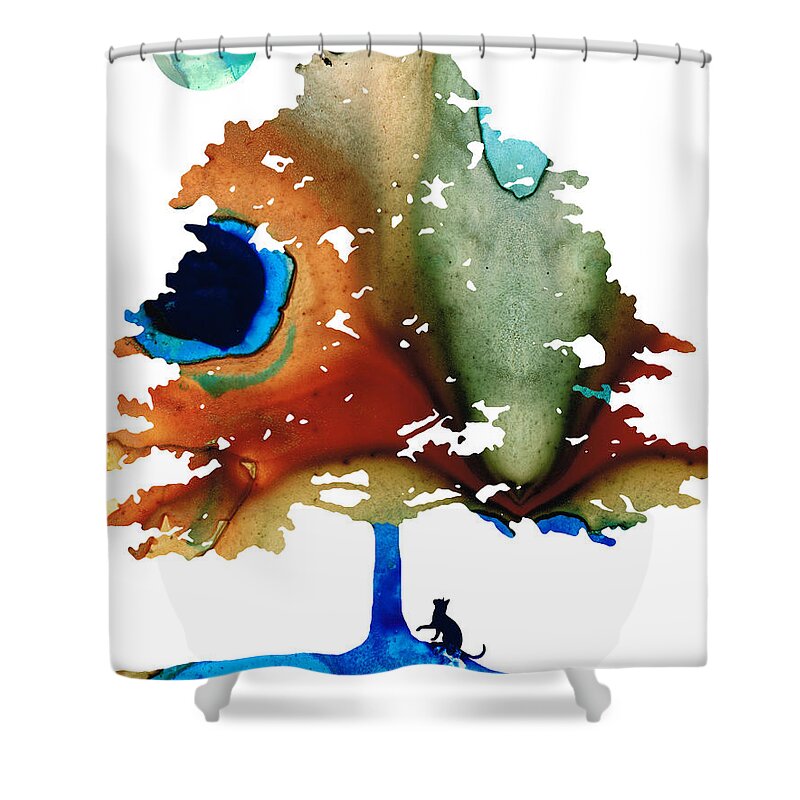 Cat Shower Curtain featuring the painting Determination - Colorful Cat Art Painting by Sharon Cummings