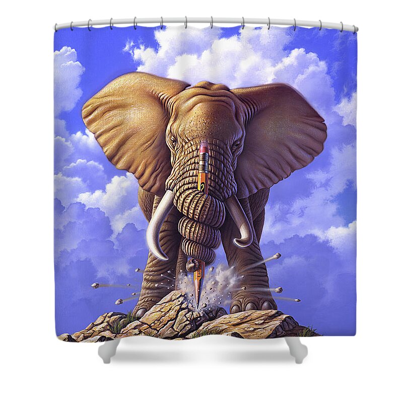 Elephant Shower Curtain featuring the painting Determination by Jerry LoFaro