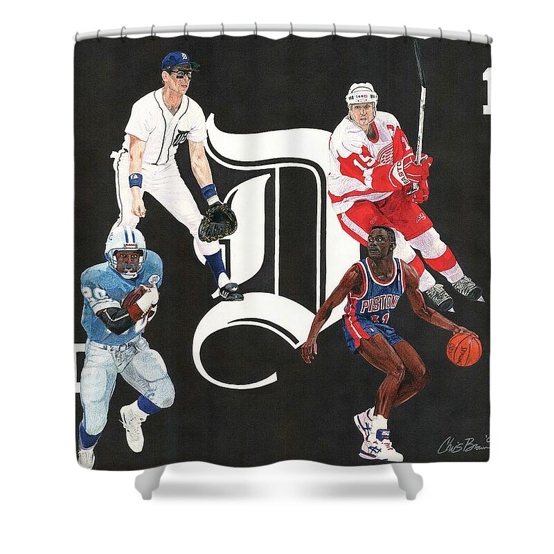 Detroit Shower Curtain featuring the drawing Legends of the D by Chris Brown