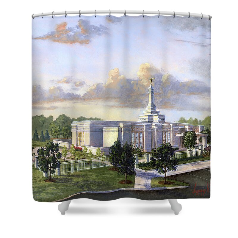 Detroit Michigan Temple Shower Curtain featuring the painting Detroit Michigan Temple by Jeff Brimley