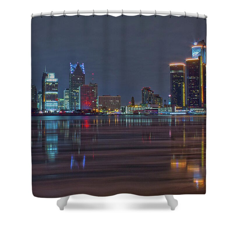 Detroit Shower Curtain featuring the photograph Detroit skyline from Windsor in HDR by Jay Smith