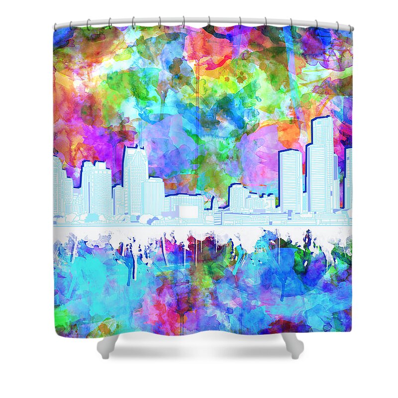 Detroit Shower Curtain featuring the painting Detroit Skyline Watercolor Vibrant by Bekim M
