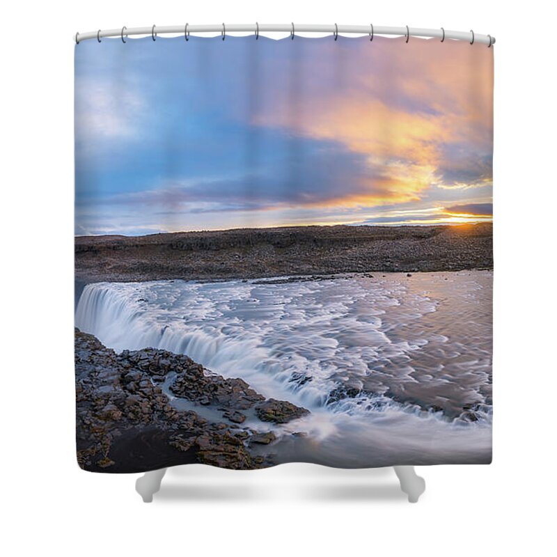 Dettifoss Shower Curtain featuring the photograph Dettifoss Sunrise Panorama by Michael Ver Sprill