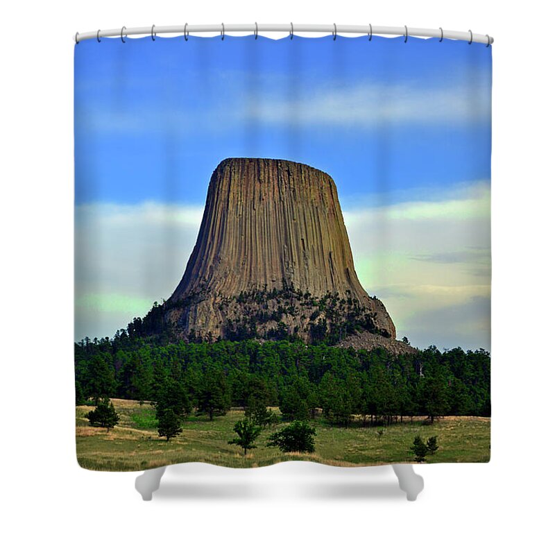 Rock Tower Shower Curtain featuring the photograph Devils Tower 002 by George Bostian