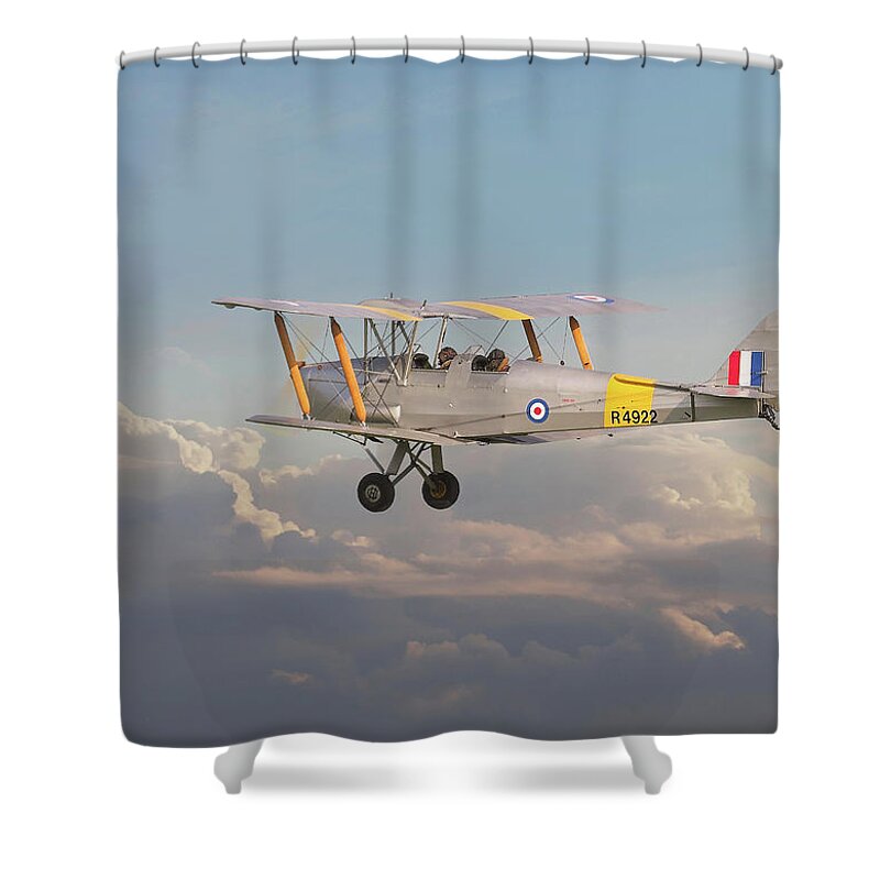 Aircraft Shower Curtain featuring the digital art DH Tiger Moth - 'First Steps' by Pat Speirs