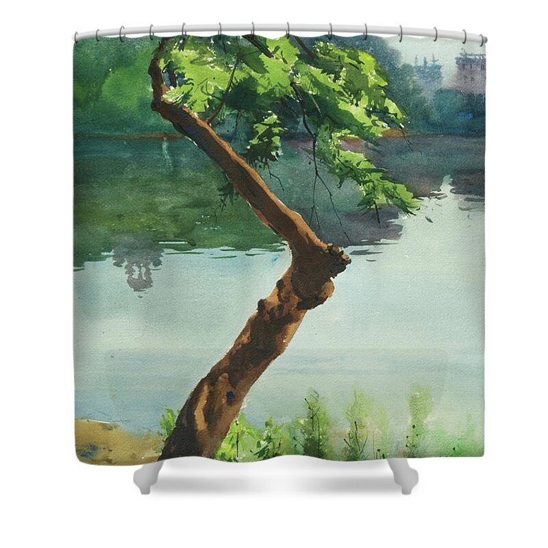 Lake Shower Curtain featuring the painting Dhanmondi Lake 03 by Helal Uddin