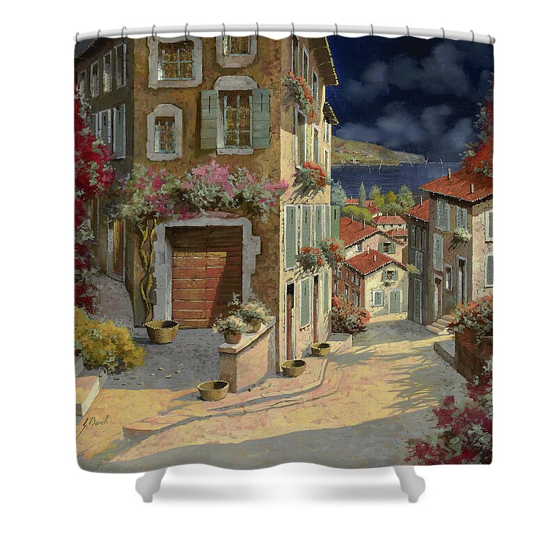Seascape Shower Curtain featuring the painting Di Notte Al Mare by Guido Borelli