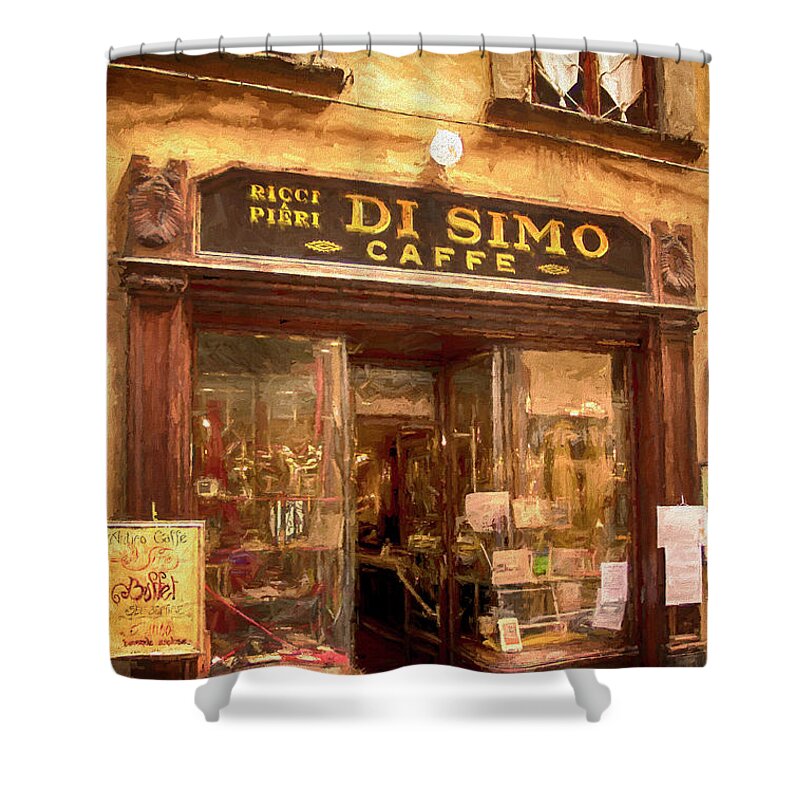 Lucca Shower Curtain featuring the digital art Di Simo Caffe by Mick Burkey