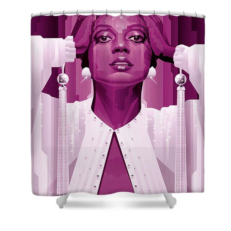 Diana Ross Shower Curtain featuring the digital art Diana Ross in Magenta Monocrome by Garth Glazier
