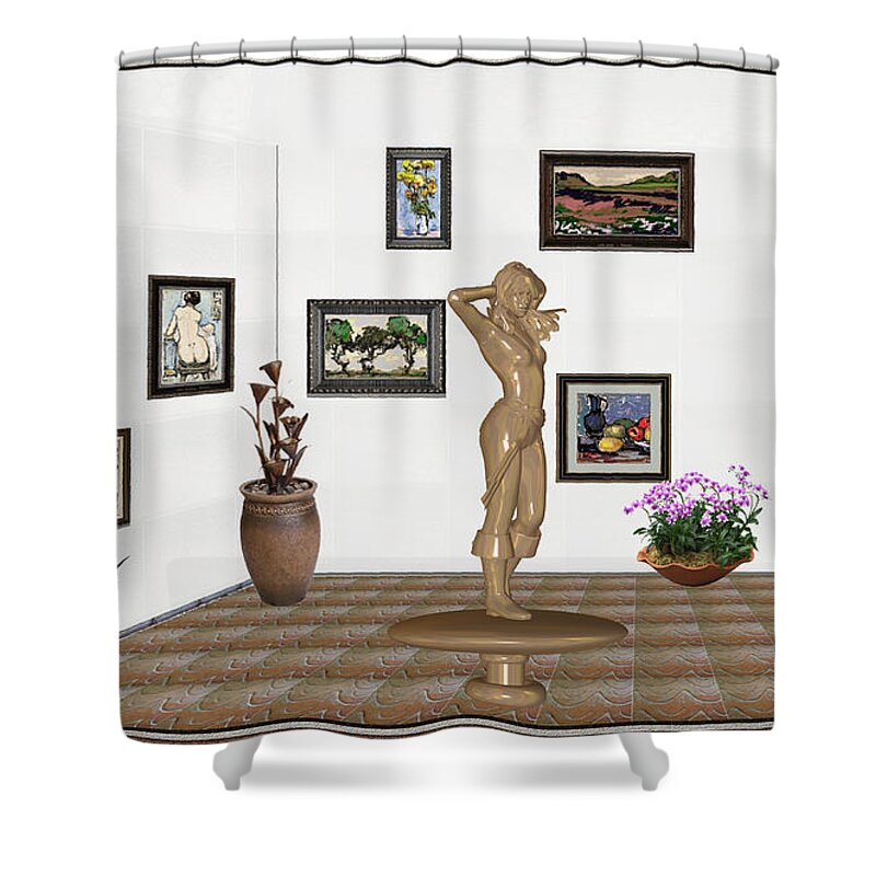 People Shower Curtain featuring the mixed media digital exhibition _ Sculpture 1 of girl by Pemaro